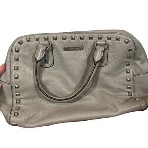 Michael Kors Dove Gray Leather Sandrine Studded Satchel Bag Women